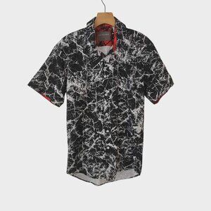 Electric Indigo Shirt Black White Marble Print Button Up Stretch Mens Medium